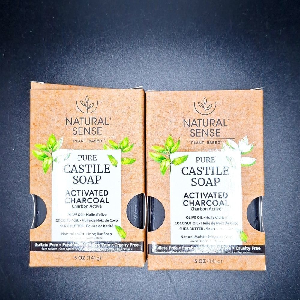 Natural sense plant-based castile soap bar activated charcoal carbon active